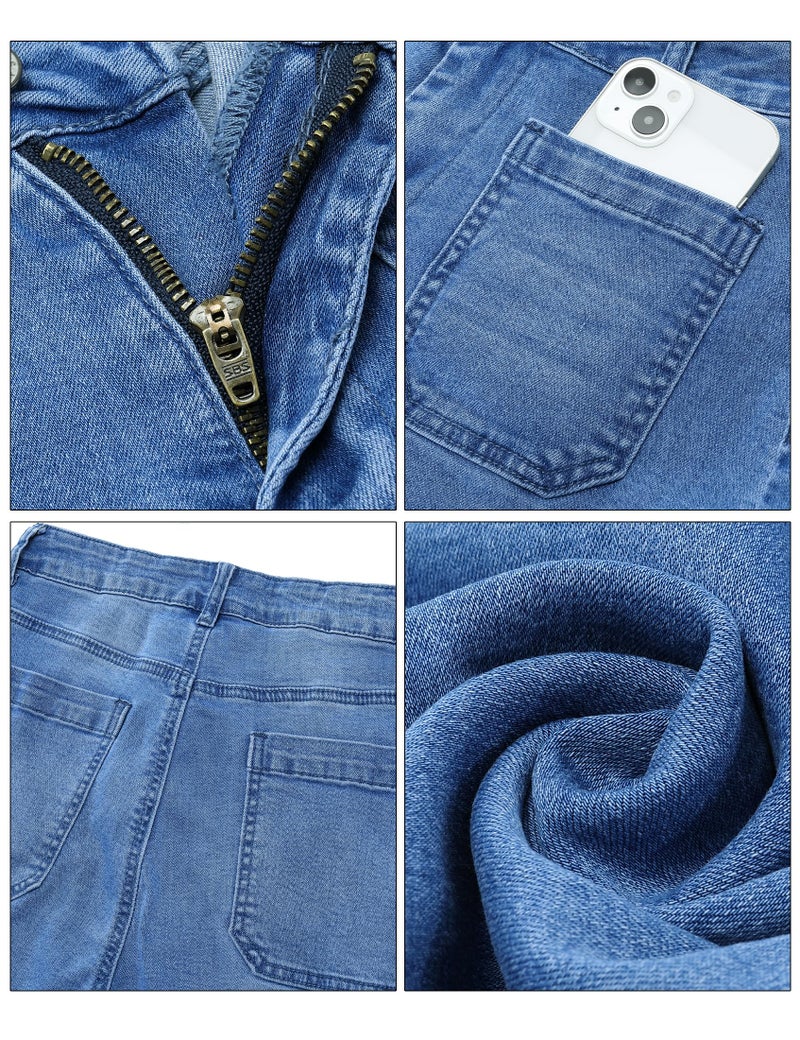 luvamia Wide Leg Jeans for Women Trendy High Waisted Flare Jeans Cropped Denim Pants Stretchy Baggy with Patch Pockets Womens High Waisted Jeans for Women Stretch Classic Blue Size 12 Size 14 - Image 5