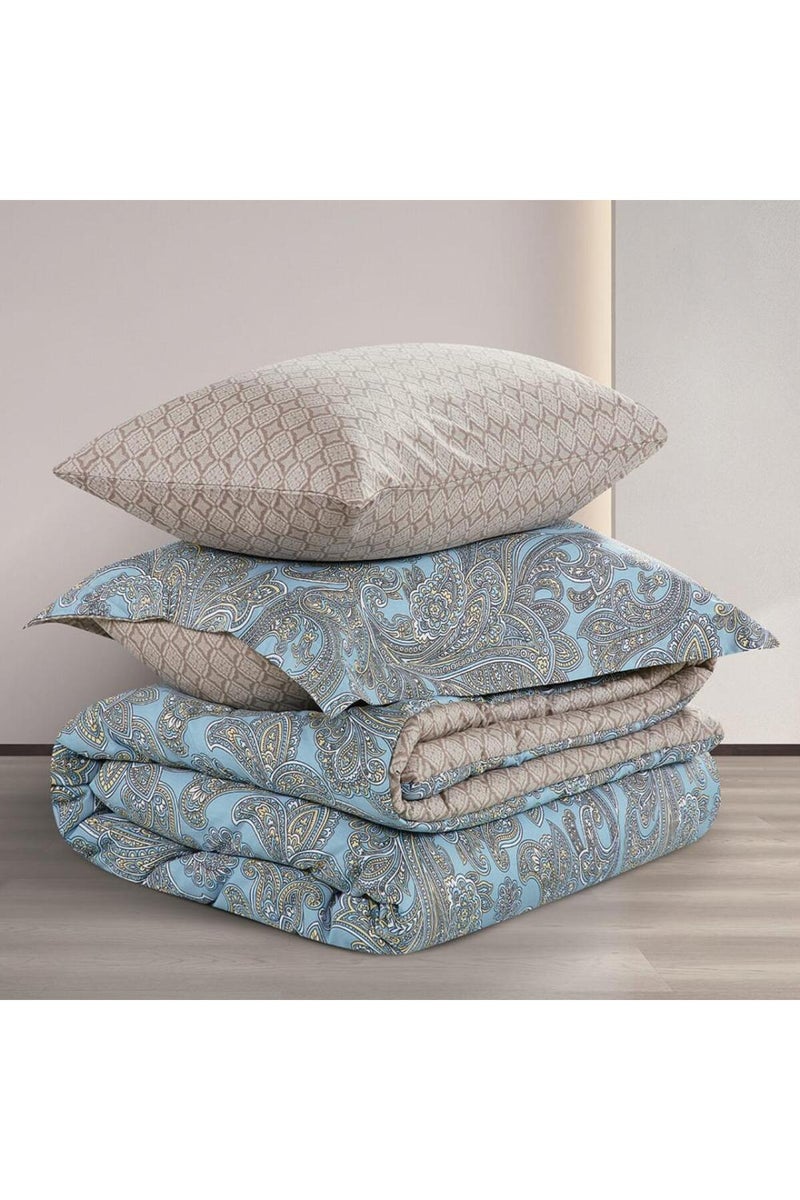 ميلين طقم مفرش سرير صيفي مفرد ونص قطن 100% - 4 قطع – يناسب سرير بمقاس 200x120 - فاليريا - ازرق - بيج غامق - Image 3