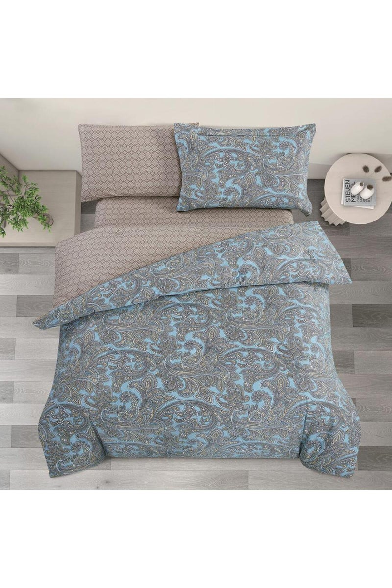 ميلين طقم مفرش سرير صيفي مفرد ونص قطن 100% - 4 قطع – يناسب سرير بمقاس 200x120 - فاليريا - ازرق - بيج غامق - Image 2