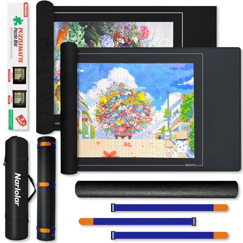 Nariolar Jigsaw Puzzle Mat Roll Up 47 x 26 Inch Portable NonSlip Rubber Felt Mat for 50010001500 Piece Puzzles Pack of 2 Mats - Image 3