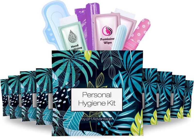 pH Advantage Menstrual Kit All-in-One 10 Pack | Convenience on The Go | Period Kit Pack for Travelling, Tweens & Teenager | Individually Wrapped Feminine Hygiene Product (Blue Forest) - Image 1
