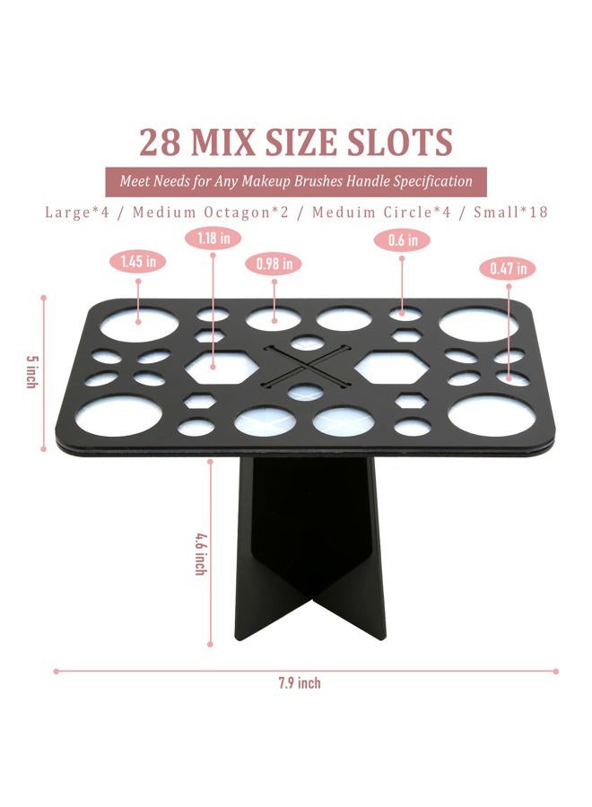 Diolan Makeup Brush Cleaning Mat & Makeup Brush Drying Rack, Diolan 28 Holes Makeup Brush Holder, Silicone Rubber Clover Shaped Mat Cleaner - Black & Pink - Image 4