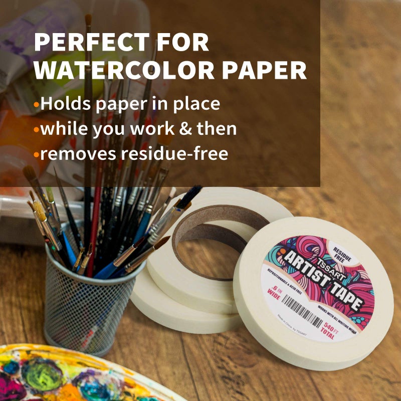 TSSART 3 Pack White Artist Tape - Masking Artists Tape for Drafting Art Watercolor Painting Canvas Framing - Acid Free 0.6inch Wide 540FT Long Total - Image 5