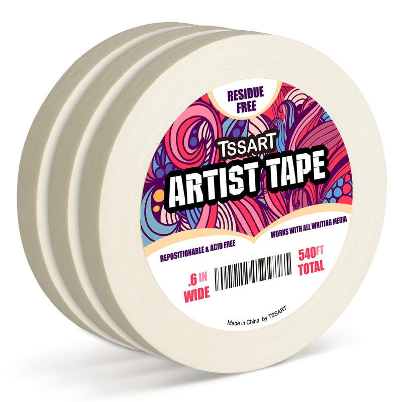 TSSART 3 Pack White Artist Tape - Masking Artists Tape for Drafting Art Watercolor Painting Canvas Framing - Acid Free 0.6inch Wide 540FT Long Total - Image 1