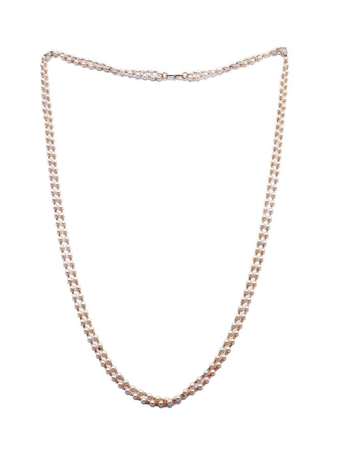 JHB Pearl Chain 24 Inch Gold Plated Finish Handmade Work Pearl Jewellery For Women Girls Men - Image 1
