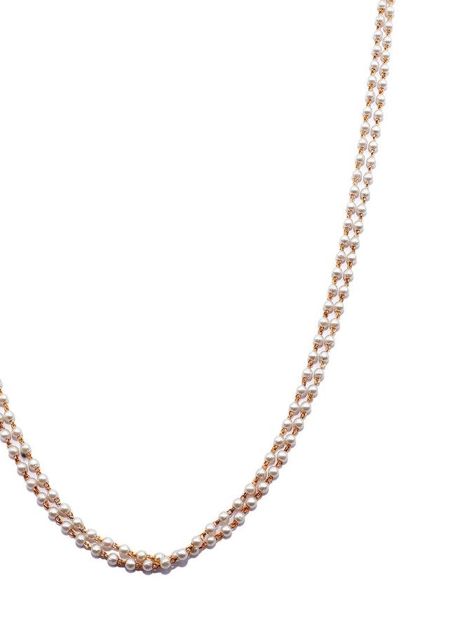 JHB Pearl Chain 24 Inch Gold Plated Finish Handmade Work Pearl Jewellery For Women Girls Men - Image 3
