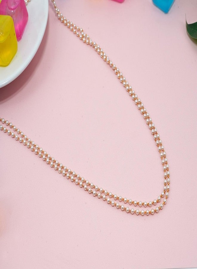 JHB Pearl Chain 24 Inch Gold Plated Finish Handmade Work Pearl Jewellery For Women Girls Men - Image 2