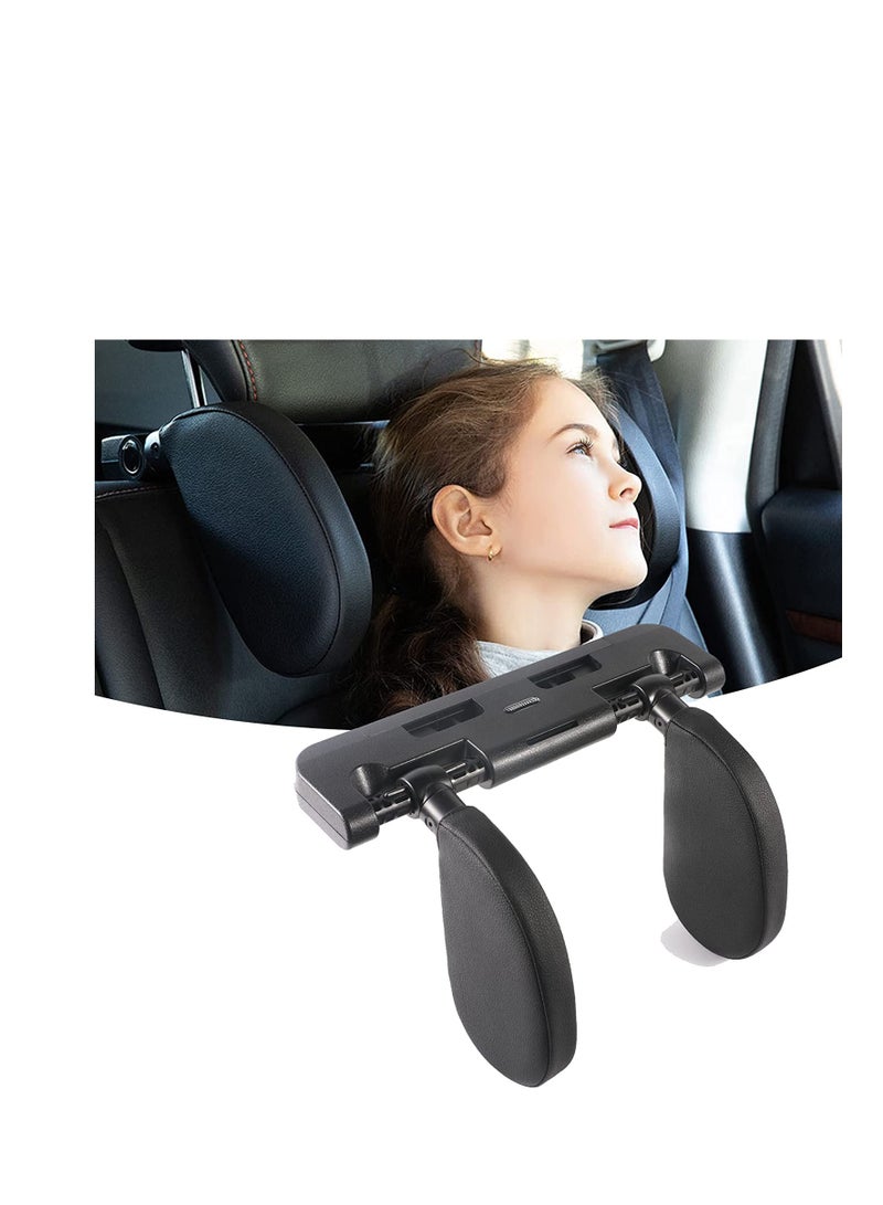 SYOSI Car Seat Headrest Pillow Adjustable Neck Support Car Seat Lateral Headrest Elastic Leather Car Headrest Cushion Suitable Car Travel with Telescopic Bar and Slidable Clips for Kids and Adults black - Image 1
