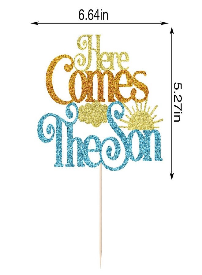 Qertesl Glitter Here Comes The Son Baby Shower Cake Topper -First Birthday Cake Topper For Baby, Photo Booth Props,Sun Theme Party 1st Boy Birthday Party Decoration Supplies - Image 2