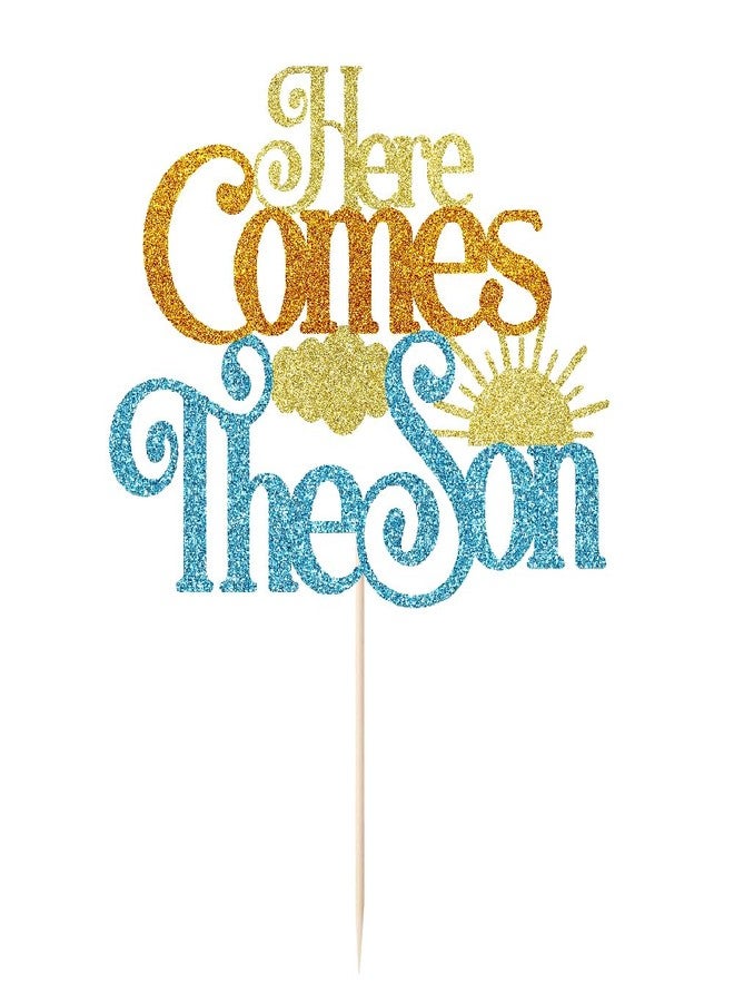 Qertesl Glitter Here Comes The Son Baby Shower Cake Topper -First Birthday Cake Topper For Baby, Photo Booth Props,Sun Theme Party 1st Boy Birthday Party Decoration Supplies - Image 3
