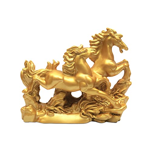 TREE MAISON CORONATING HOMES Vastu Golden Horses Statue |Size- 16cm Approx |Weight- 380gm Approx |Two Running Horses for Victory, Business Growth & Positive Energy |Sculpture for Home & Office - Image 1