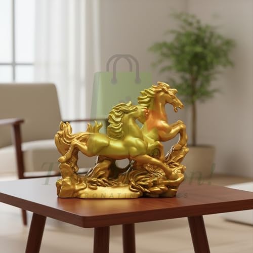 TREE MAISON CORONATING HOMES Vastu Golden Horses Statue |Size- 16cm Approx |Weight- 380gm Approx |Two Running Horses for Victory, Business Growth & Positive Energy |Sculpture for Home & Office - Image 5