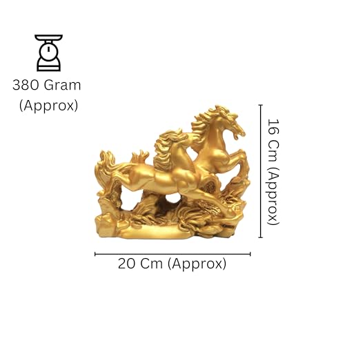 TREE MAISON CORONATING HOMES Vastu Golden Horses Statue |Size- 16cm Approx |Weight- 380gm Approx |Two Running Horses for Victory, Business Growth & Positive Energy |Sculpture for Home & Office - Image 2