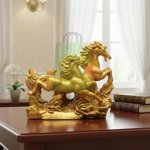 TREE MAISON CORONATING HOMES Vastu Golden Horses Statue |Size- 16cm Approx |Weight- 380gm Approx |Two Running Horses for Victory, Business Growth & Positive Energy |Sculpture for Home & Office - Image 3