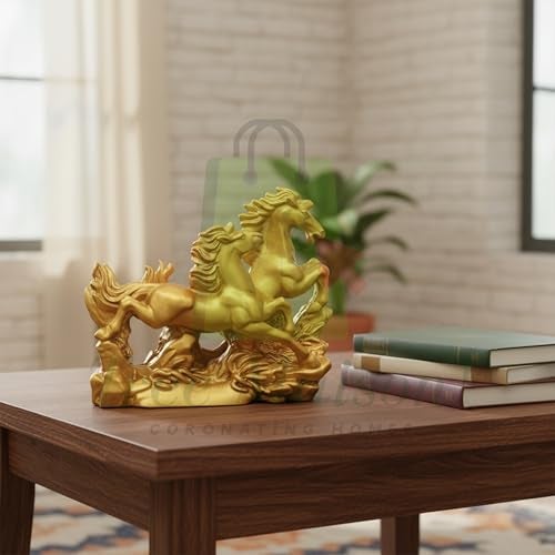 TREE MAISON CORONATING HOMES Vastu Golden Horses Statue |Size- 16cm Approx |Weight- 380gm Approx |Two Running Horses for Victory, Business Growth & Positive Energy |Sculpture for Home & Office - Image 4
