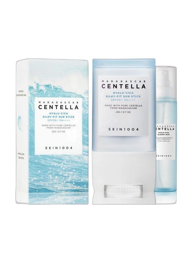 skin1004 Madagascar Centella Hyalu-Cica Silky-Fit Sun Stick SPF50+ PA++++ 20g + Hyalu-CICA Cloudy Mist 4.05 fl.oz, 120ml  - Image 1