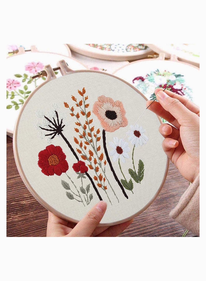 Y&D 3 Pack Embroidery Starter Kit for Beginners Stamped Cross Stitch with Cute Flowers and Plants Patterns Hoops Color Threads Adults Kids - Image 4