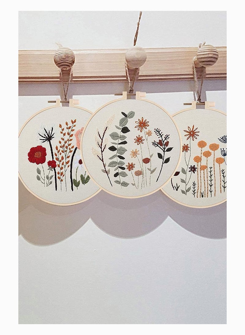 Y&D 3 Pack Embroidery Starter Kit for Beginners Stamped Cross Stitch with Cute Flowers and Plants Patterns Hoops Color Threads Adults Kids - Image 5