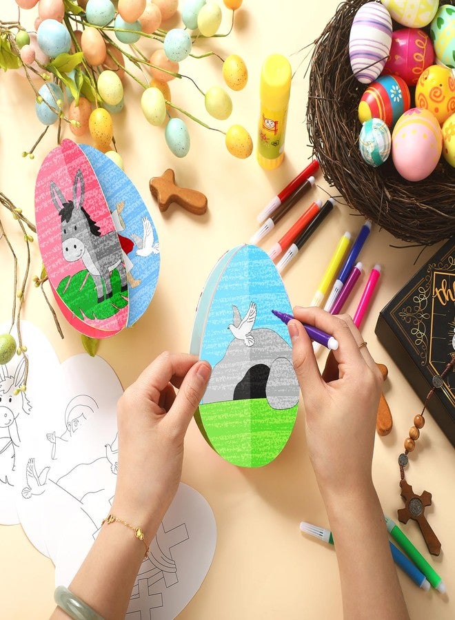Supervitae 36 Set Easter Religious Crafts Easter Story Christian Craft Color Your Own Holy Week Cross 3D Egg Cutouts for Jesus Bible Arts Church DIY Paint Activities - Image 3