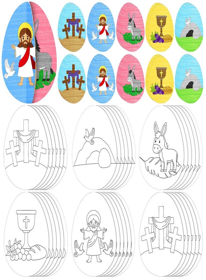 Supervitae 36 Set Easter Religious Crafts Easter Story Christian Craft Color Your Own Holy Week Cross 3D Egg Cutouts for Jesus Bible Arts Church DIY Paint Activities - Image 1