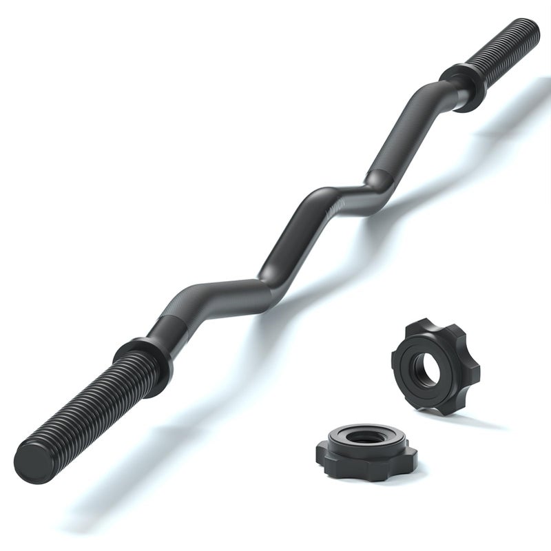 LAVVON 47" EZ Curl Bar Weight Lifting Bar, 1-inch Curling Bars for Weight lifting, Barbell bar for Hip Thrusts/Squats/Lunges for Gym and Home, With 2 Star Double Risk T-nuts (220lb Weight Capacity) (Black) - Image 1