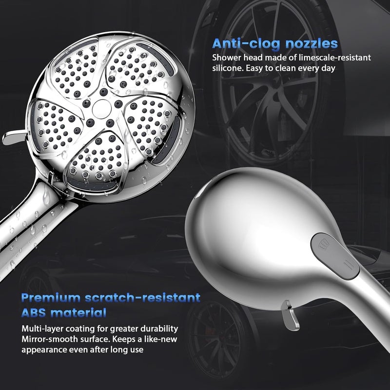 FEELSO Hard Water Filter Shower Head with 15 Layers Filtration & 1.5m Hose | 3 Modes Water Saving High Pressure Shower Heads for Residual Chlorine Remove ＆ Reduce Dry Itchy Skin Silver - Image 5