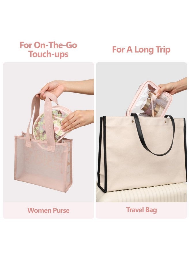 Packism Tsa Approved Toiletry Bag - Pink Floral Print Clear Shell Bag And Upgrade Color-Edged Clear Travel Bag, Perfect For On The Go Or Travel, Lightweight And Robust, 2 Pack - Image 4