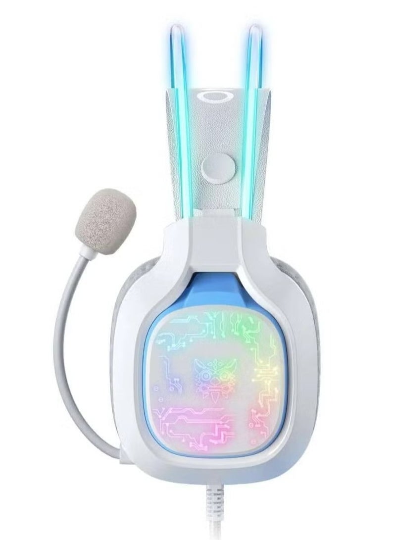 ELTRAZONE X22 USB + 3.5mm Cool RGB Dynamic Light Wired Gaming Headset with Mic – Immersive Stereo Sound, Noise-Canceling Microphone, Comfortable Over-Ear Cushions, Adjustable Headband – Ideal for PC, PS4, Xbox, Mobile Gaming – White  - Image 3