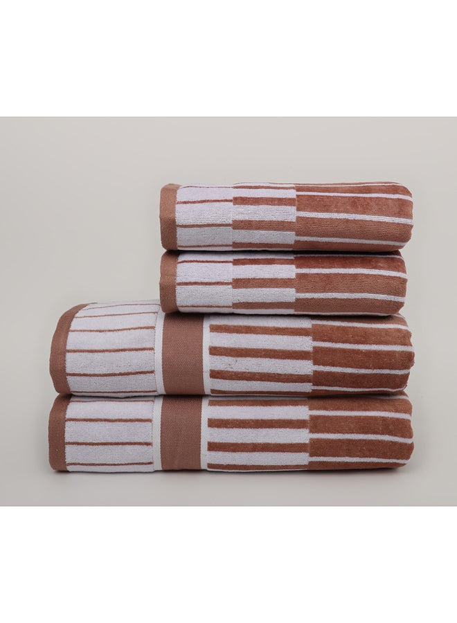 White Rose Towel 4 Piece Bathroom  Set - SPRING COLLECTION - 450 GSM - 100% Cotton Velour - 2 Bath  70X140 cm & 2 Hand  50x90 cm -MultiColour - Modern Stripe Design - Luxury Touch - Extra Absorbent  - Image 1