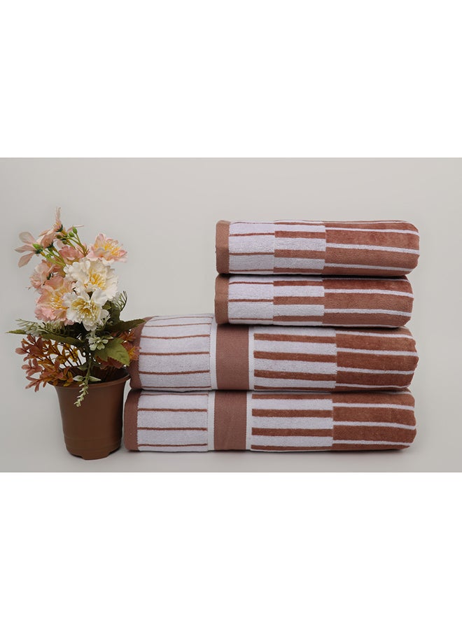 White Rose Towel 4 Piece Bathroom  Set - SPRING COLLECTION - 450 GSM - 100% Cotton Velour - 2 Bath  70X140 cm & 2 Hand  50x90 cm -MultiColour - Modern Stripe Design - Luxury Touch - Extra Absorbent  - Image 2
