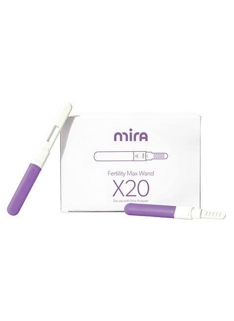 شرائط اختبار الإباضة Mira Fertility MAX Wands للنساء، التنبؤ بالإباضة وتأكيدها في المنزل، تتبع PdG وLH وE3G، للاستخدام مع مجموعة مراقبة الخصوبة الرقمية Mira + التطبيق، 20 اختبارًا