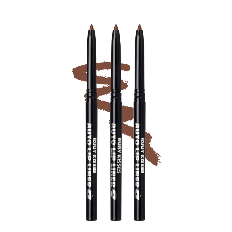Ruby Kisses Auto Lip Liner Pencil Espresso 3 Pack Long Lasting NonFading Smooth Application NonFeathering with Rich Pigmented Color No Sharpener Needed Ideal for Full Lips Look