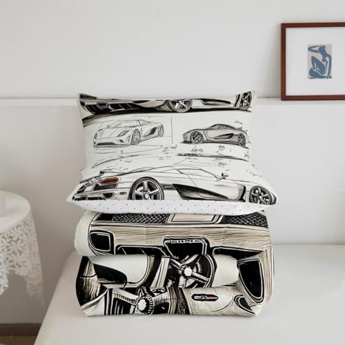 Feelyou Race Car Comforter Set Twin Size Kids Speed Sports Car Manuscript Bedding Set for Boys Girls Teens Racing Car Line Comforter Breathable Extreme Sports Duvet Set Quilt Set - Image 5