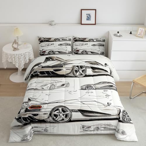 Feelyou Race Car Comforter Set Twin Size Kids Speed Sports Car Manuscript Bedding Set for Boys Girls Teens Racing Car Line Comforter Breathable Extreme Sports Duvet Set Quilt Set - Image 1