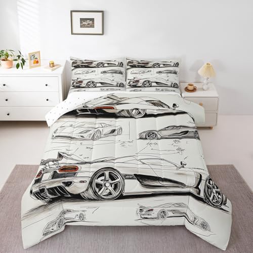 Feelyou Race Car Comforter Set Twin Size Kids Speed Sports Car Manuscript Bedding Set for Boys Girls Teens Racing Car Line Comforter Breathable Extreme Sports Duvet Set Quilt Set - Image 2