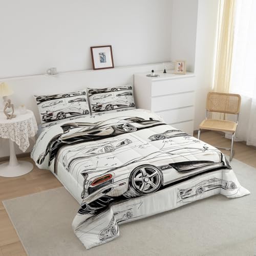 Feelyou Race Car Comforter Set Twin Size Kids Speed Sports Car Manuscript Bedding Set for Boys Girls Teens Racing Car Line Comforter Breathable Extreme Sports Duvet Set Quilt Set - Image 3