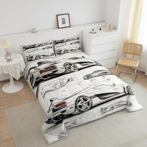 Feelyou Race Car Comforter Set Twin Size Kids Speed Sports Car Manuscript Bedding Set for Boys Girls Teens Racing Car Line Comforter Breathable Extreme Sports Duvet Set Quilt Set - Image 4
