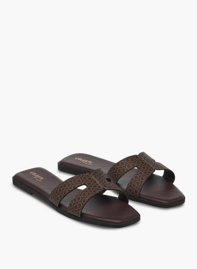 Celeste Women Monogram Print Flat Sandals