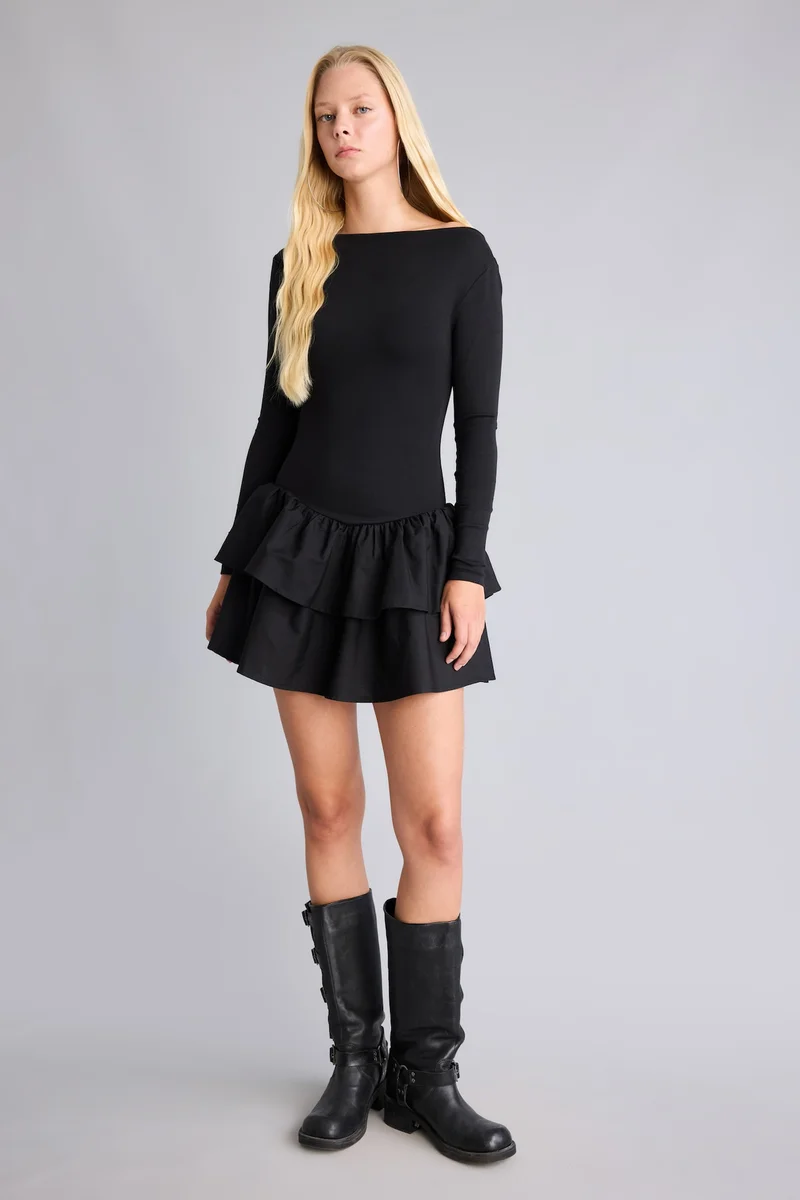 ديفاكتو Crew Neck Ribana Mini Dress