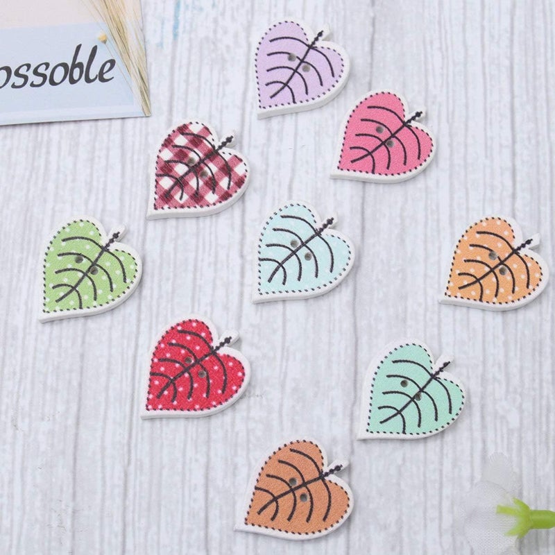 comfrt Scrapbooking Button 50pcs Wooden Buttons Multicolor Leaves Buttons Decorative Buttons Embellishments 2 Holes Buttons for DIY Sewing Crafting Clothing DIY Crafts Buttons - Image 5