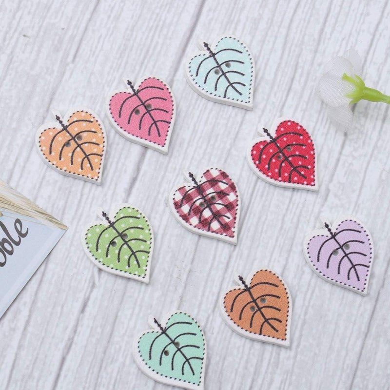 comfrt Scrapbooking Button 50pcs Wooden Buttons Multicolor Leaves Buttons Decorative Buttons Embellishments 2 Holes Buttons for DIY Sewing Crafting Clothing DIY Crafts Buttons - Image 3