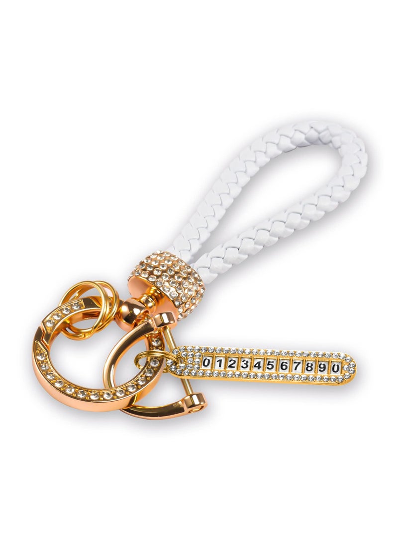 Gold Glitter Rhinestone Keychain Anti Fingerprint Electroplated Metal Keychain Ring  - Image 1
