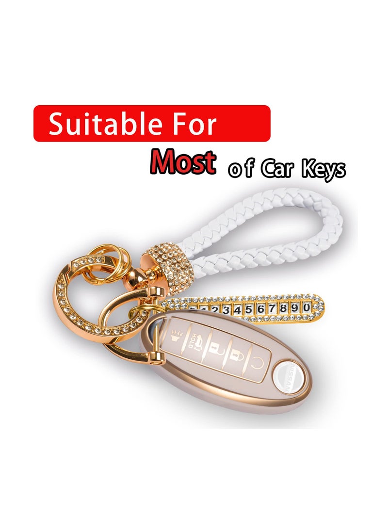 Gold Glitter Rhinestone Keychain Anti Fingerprint Electroplated Metal Keychain Ring  - Image 3