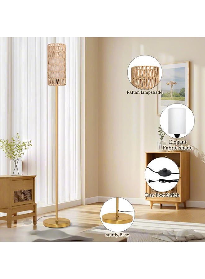 Ruiever Floor Lamp for Living Room,Farmhouse Floor lamp,Modern Standing lamp with Hand-Worked Rattan Shade (Round Rattan Shade Gold Color-3 Color Bulb) - Image 3