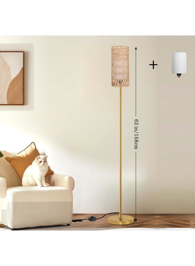 Ruiever Floor Lamp for Living Room,Farmhouse Floor lamp,Modern Standing lamp with Hand-Worked Rattan Shade (Round Rattan Shade Gold Color-3 Color Bulb) - Image 2
