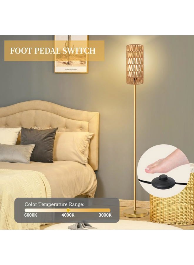 Ruiever Floor Lamp for Living Room,Farmhouse Floor lamp,Modern Standing lamp with Hand-Worked Rattan Shade (Round Rattan Shade Gold Color-3 Color Bulb) - Image 5