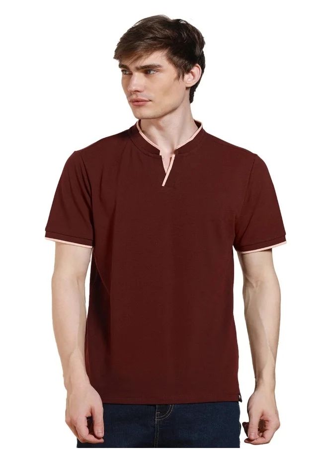 دينيس لينغو Regular Fit Rust Cotton-Poly T-Shirt Polo Neck