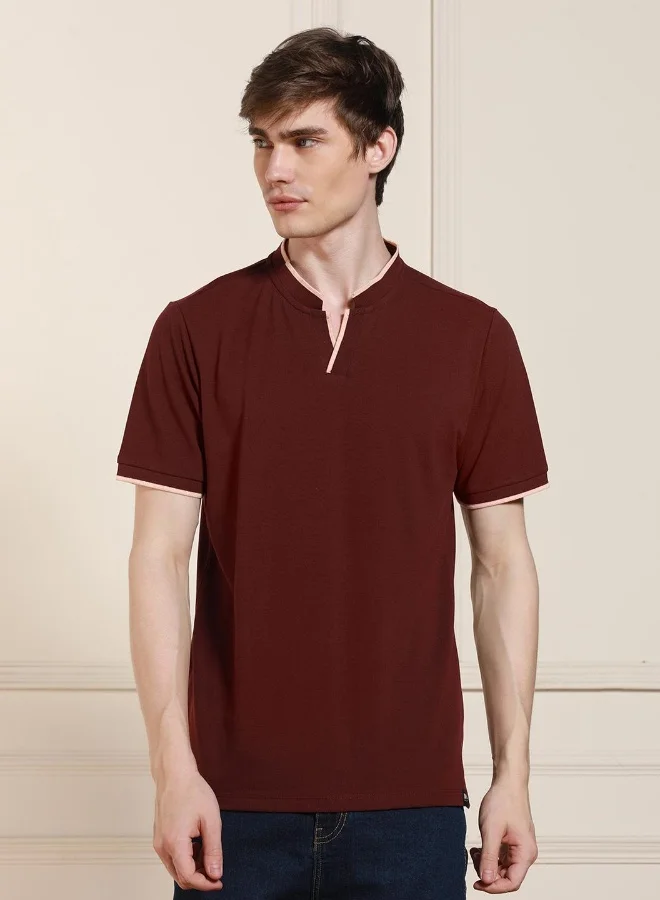 Dennis Lingo Regular Fit Rust Cotton-Poly T-Shirt Polo Neck