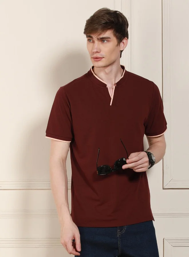 Dennis Lingo Regular Fit Rust Cotton-Poly T-Shirt Polo Neck