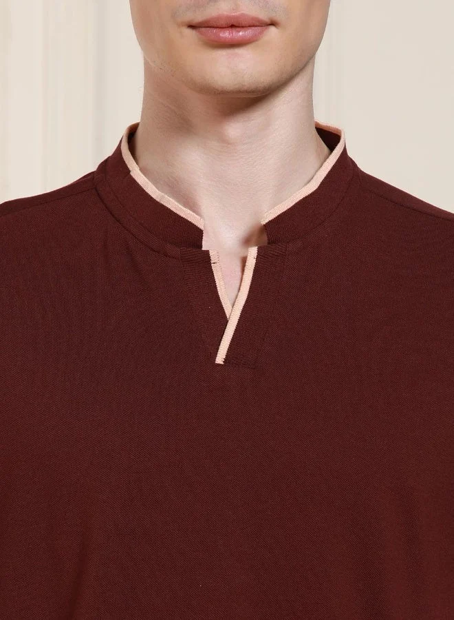 Dennis Lingo Regular Fit Rust Cotton-Poly T-Shirt Polo Neck